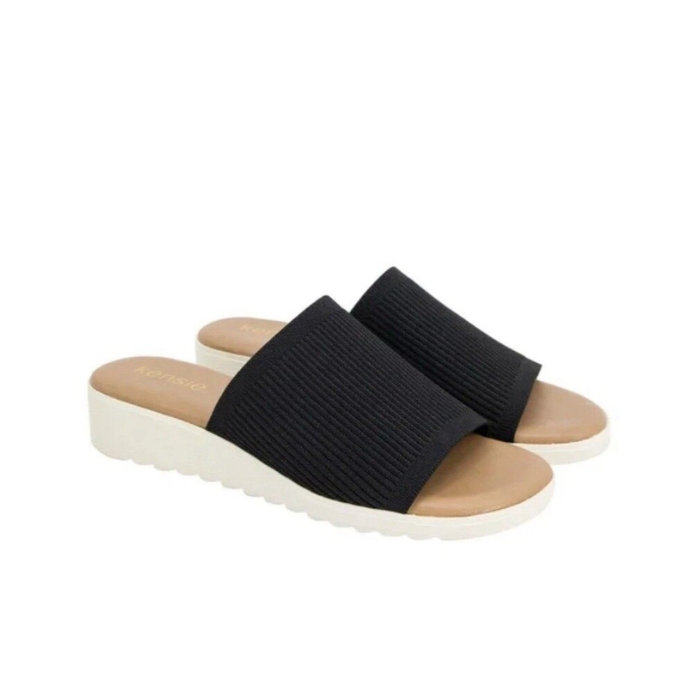Kensie Ellie KS251610 Women's Size 8 Knit Slip On Sandals Black New - Picture 2 of 5